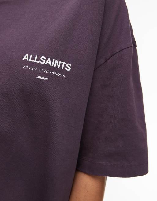 AllSaints Underground oversized t-shirt in cosmic purple | ASOS