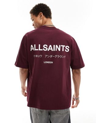 AllSaints Underground oversized t-shirt in deep purple exclusive to asos