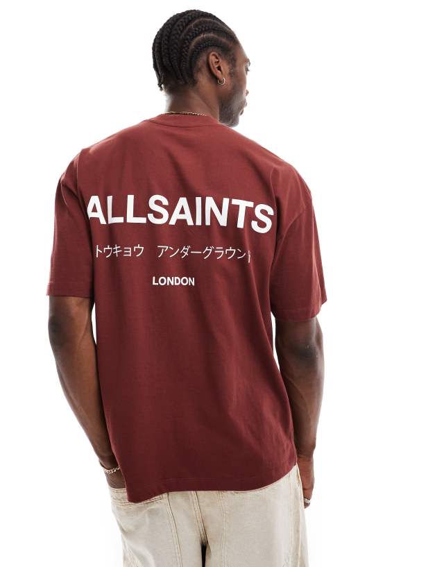 AllSaints - underground oversized t-shirt in deep red