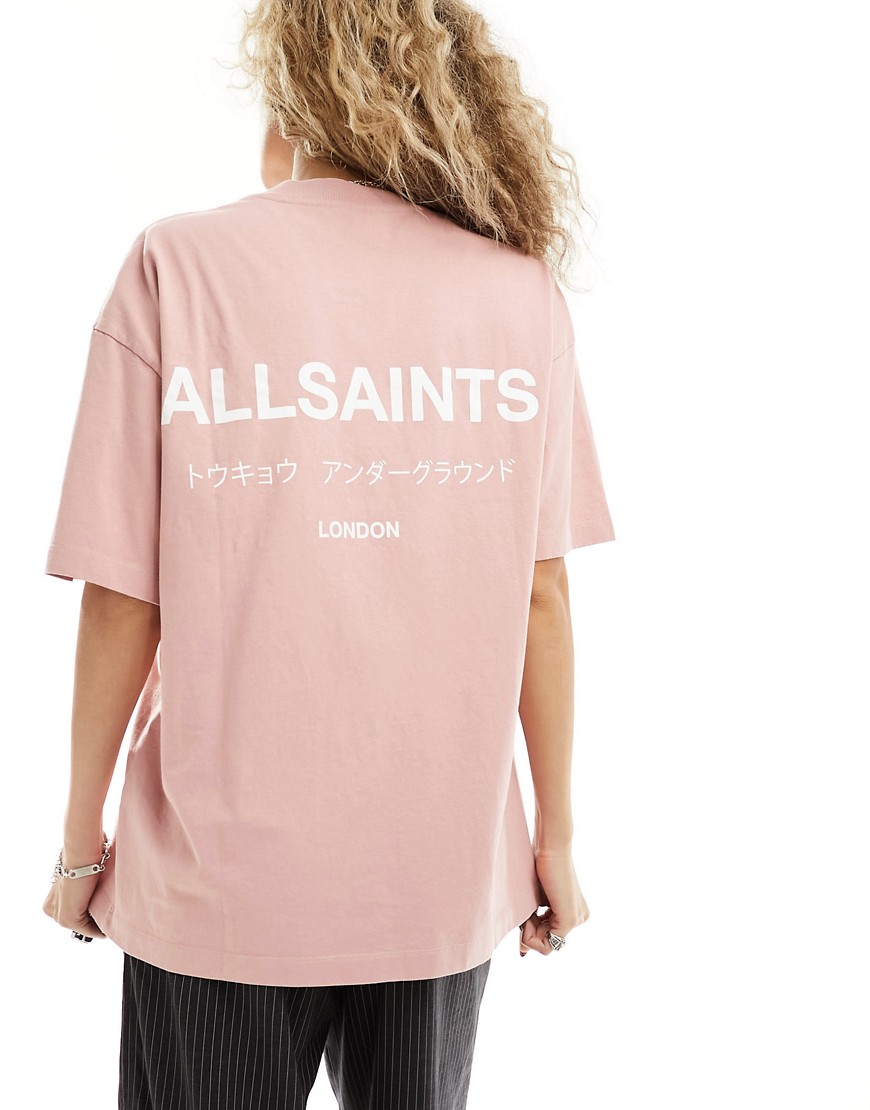 Allsaints Underground Oversized T-shirt In Dusty Pink Exclusive To Asos