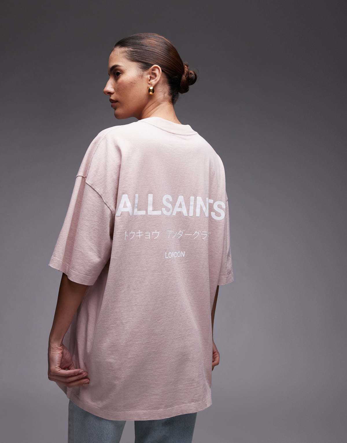 AllSaints Underground oversized t-shirt in floss pink