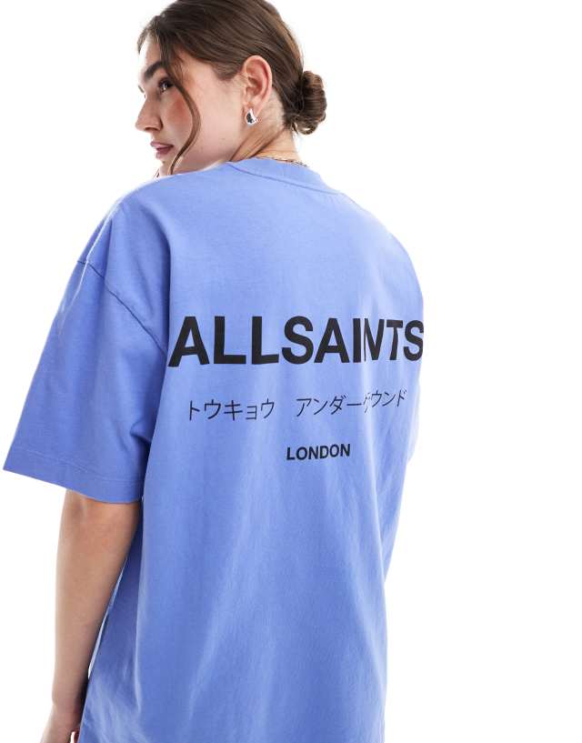 AllSaints - underground oversized t-shirt in grape purple exclusive to asos