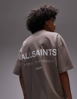 Allsaints Underground Oversized T-shirt In Gray Brown Exclusive To Asos