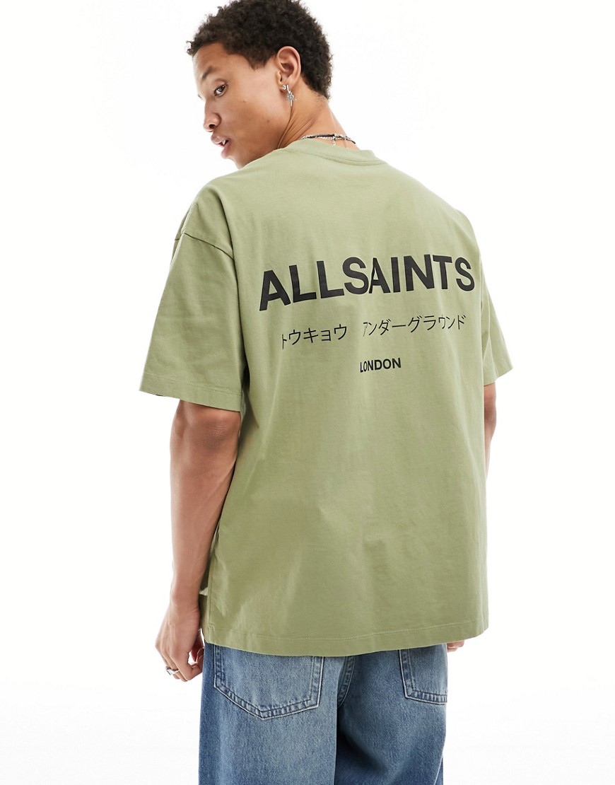 AllSaints Underground oversized t-shirt in green exclusive to asos
