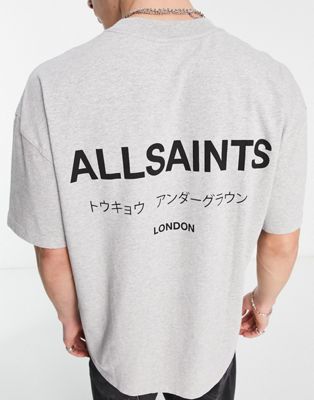 AllSaints Underground oversized t-shirt in grey marl - ASOS Price Checker
