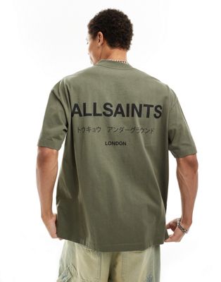 AllSaints Underground oversized t-shirt in khaki exclusive to asos