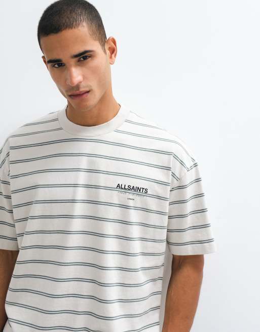 AllSaints Underground oversized T-shirt in light gray stripe, 2 of 5