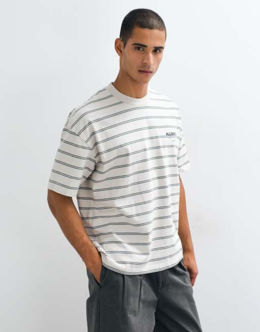 AllSaints Underground oversized T-shirt in light gray stripe, 3 of 5