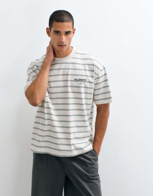 AllSaints Underground oversized T-shirt in light gray stripe, 5 of 5