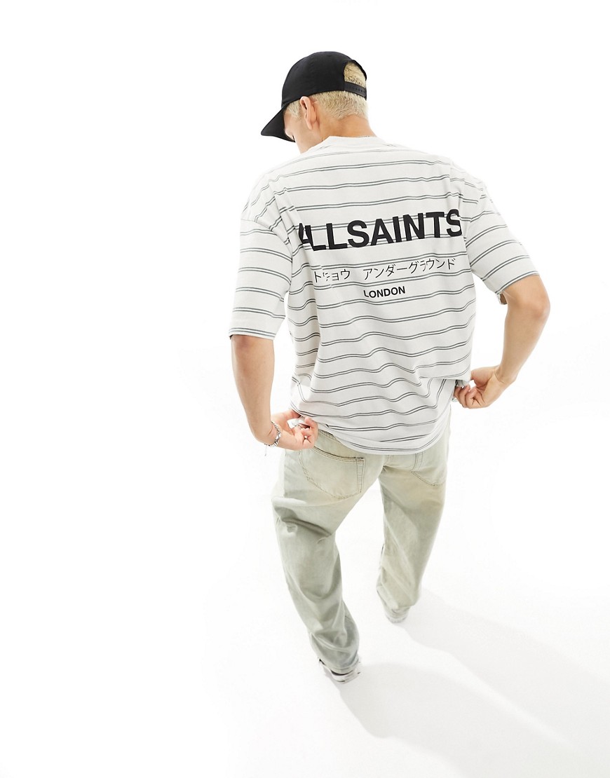 AllSaints Underground oversized t-shirt in light grey stripe