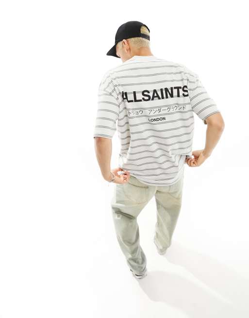 AllSaints Underground oversized t-shirt in light grey stripe