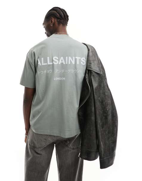 AllSaints Underground oversized t-shirt in metallic gray - view 1
