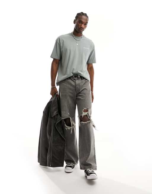 AllSaints Underground oversized t-shirt in metallic gray | ASOS