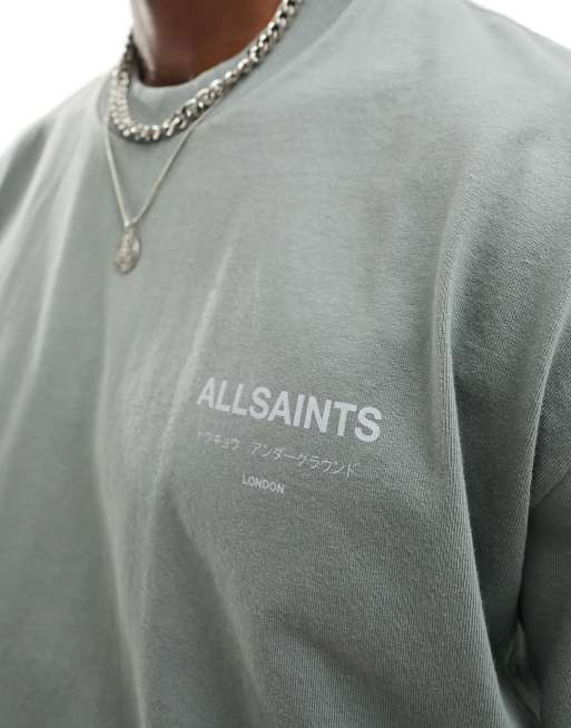 AllSaints Underground oversized t-shirt in metallic gray | ASOS