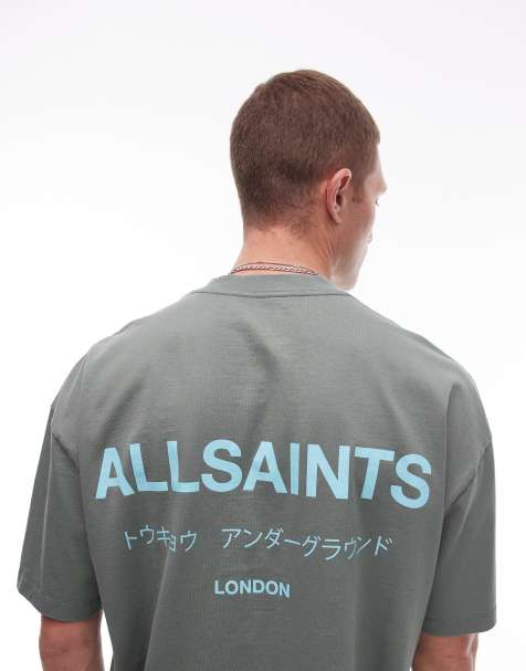 AllSaints Underground oversized t-shirt in smokey green - BLACK