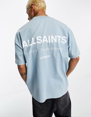 AllSaints Underground oversized t-shirt in still blue