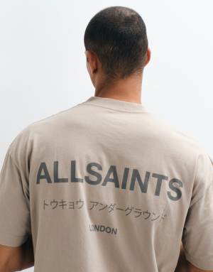AllSaints Underground oversized t-shirt in stone - BEIGE