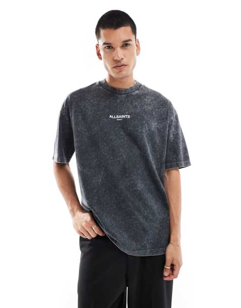 AllSaints Underground oversized t-shirt in stone wash black exclusive to asos - view 1