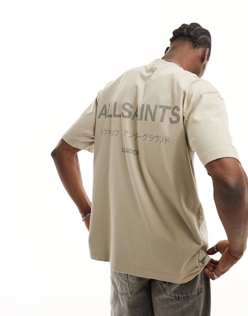 AllSaints Underground oversized t-shirt in stone-Neutral