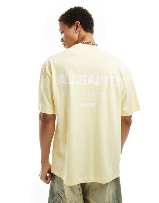 AllSaints Underground oversized t-shirt in yellow exclusive to asos