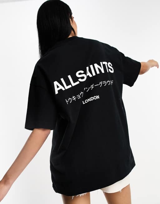AllSaints Underground oversized tshirt with back logo in black ASOS