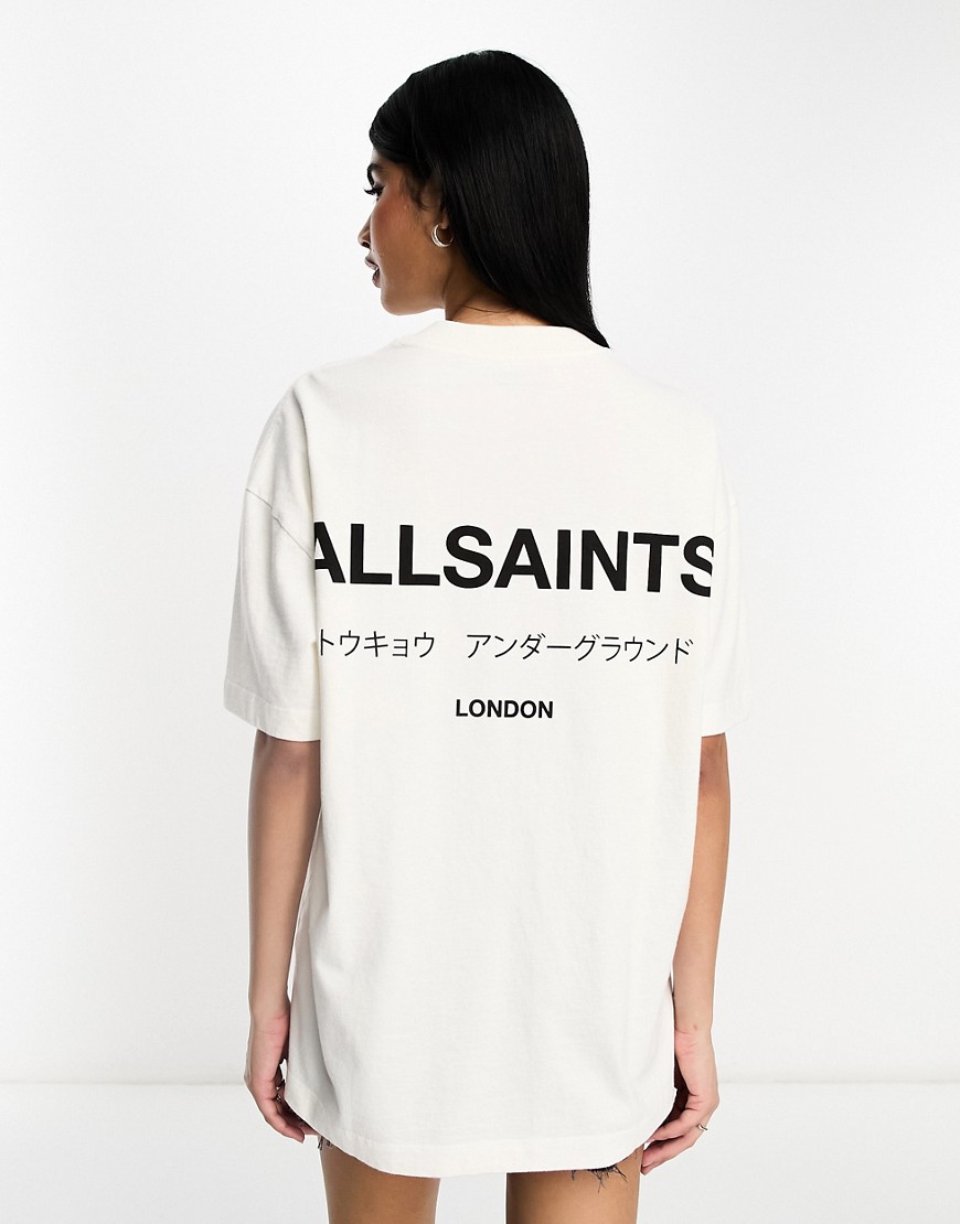 AllSaints Underground oversized t-shirt with back logo in white