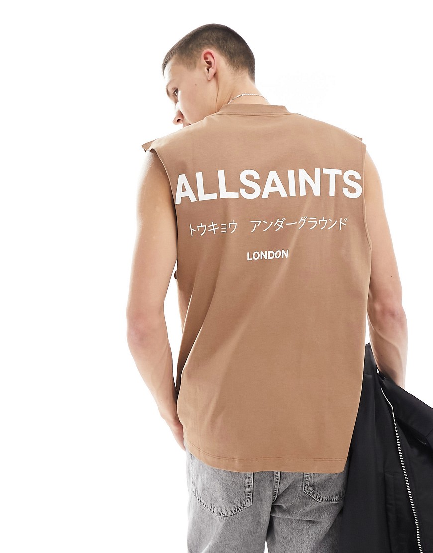 AllSaints Underground oversized vest in brown exclusive to asos