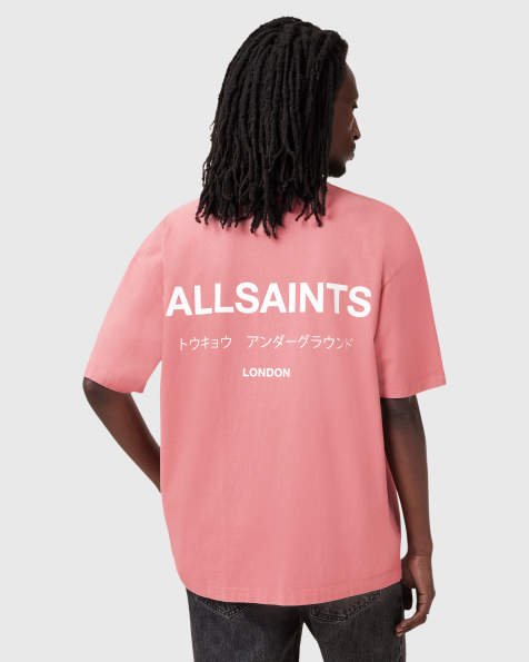 AllSaints – Underground – Rosa t-shirt i oversize - view 1
