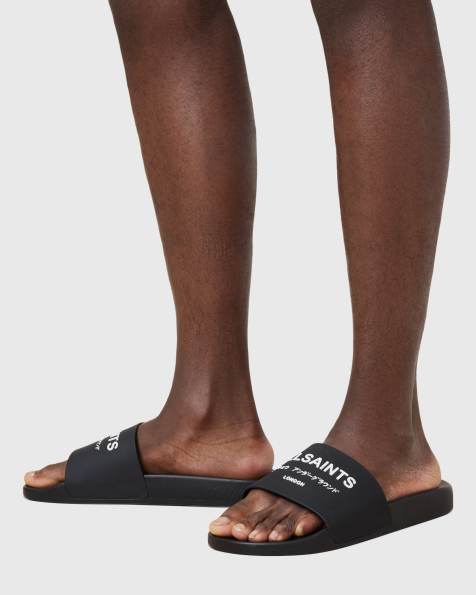 AllSaints Underground rubber slides in black - view 1