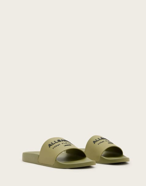 AllSaints Underground rubber slides in khaki - view 1