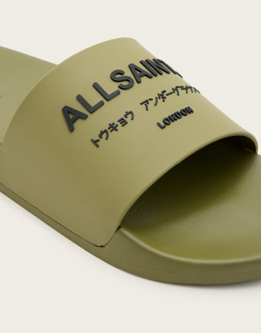 AllSaints Underground rubber slides in khaki, 2 of 4