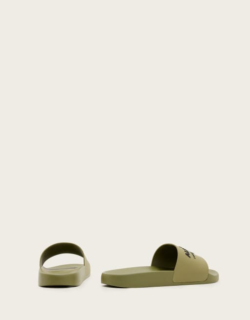 AllSaints Underground rubber slides in khaki, 3 of 4