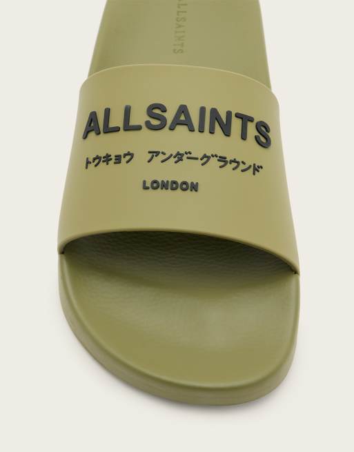 AllSaints Underground rubber slides in khaki, 4 of 4