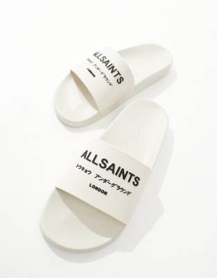 Allsaints Men's Rubber Underground Logo Slip On Sliders In White