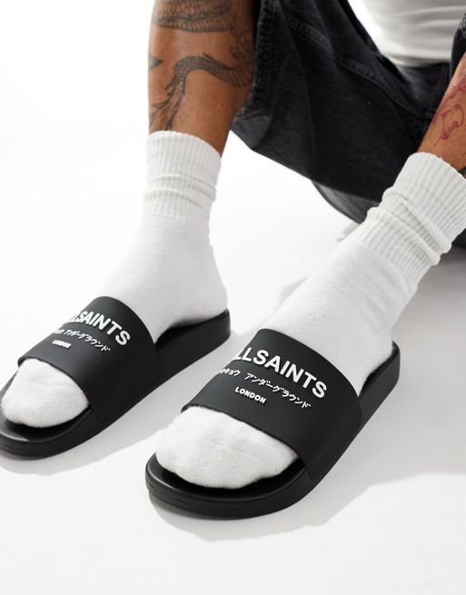 AllSaints - Underground - Rubberen slippers in zwart