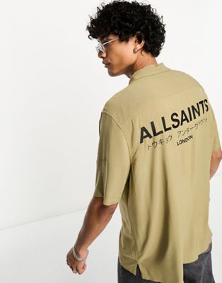 AllSaints Underground shirt in khaki brown with back print