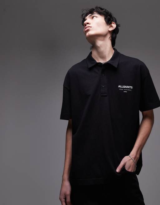 AllSaints Underground short sleeve polo in black