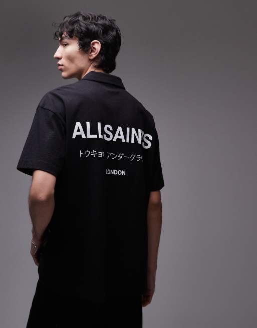AllSaints Underground short sleeve polo in black