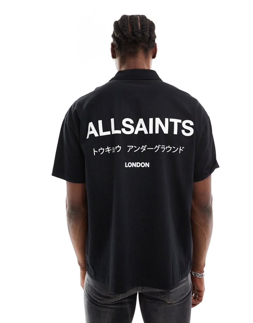 AllSaints Underground short sleeve polo shirt in black
