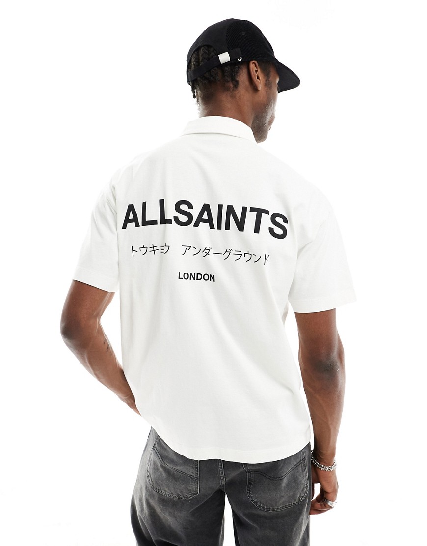 AllSaints Underground short sleeve polo shirt in white