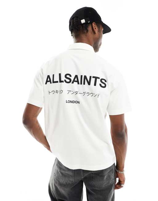 AllSaints Underground short sleeve polo shirt in white ASOS