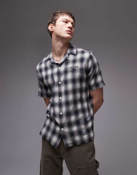 AllSaints Underground short sleeve shirt with back print in black check - view 1