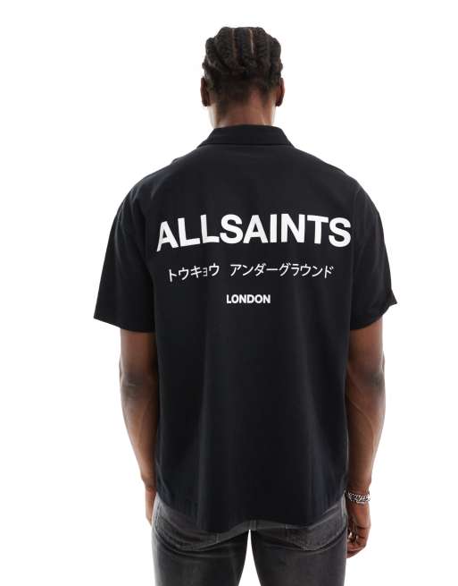 AllSaints - Underground - Sort poloskjorte med korte ærmer