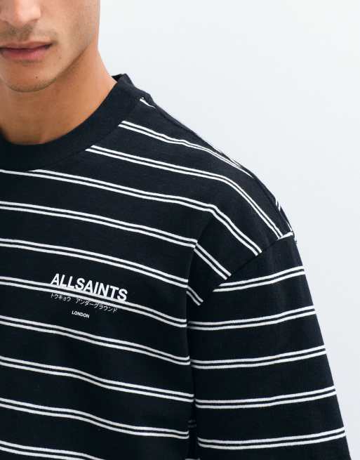 AllSaints - Underground - Stribet og oversized T-shirt i sort, 4 af 5