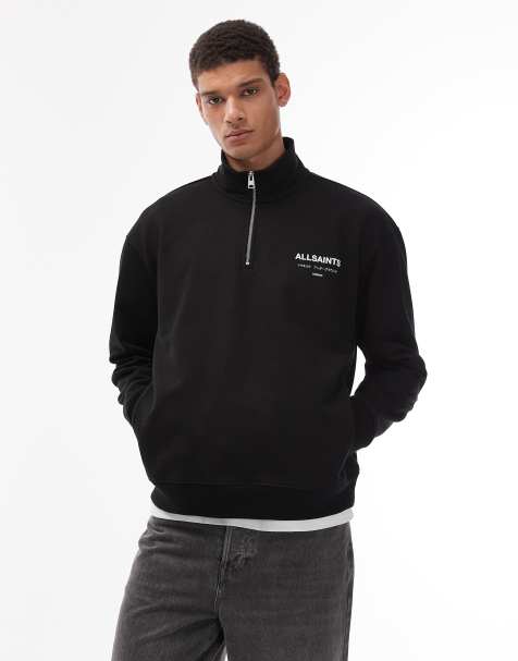 AllSaints - Underground - Sweatshirt met ronde hals en halve rits in zwart - view 1