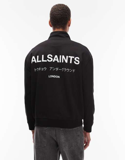 AllSaints - Underground - Sweatshirt met ronde hals en halve rits in zwart, 2 van 5