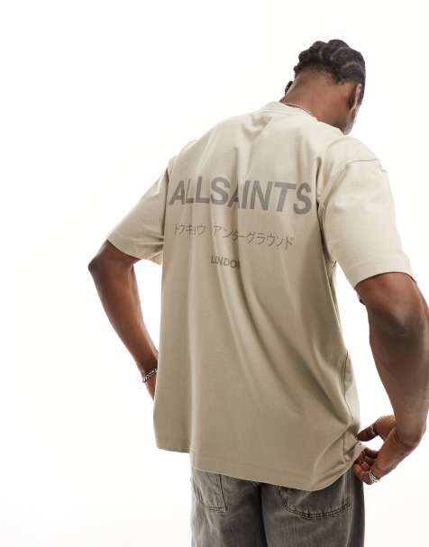 AllSaints – Underground – Szarobeżowy T-shirt oversize - view 1