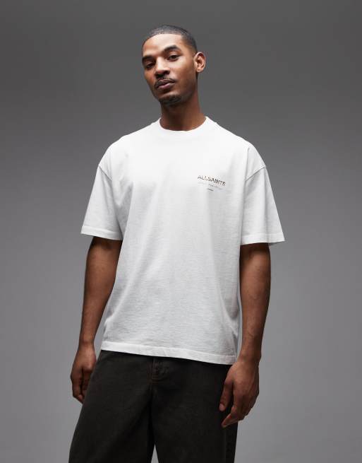 AllSaints - Underground - T-shirt bianca con stampa logo pezzata sul retro, 3 di 5