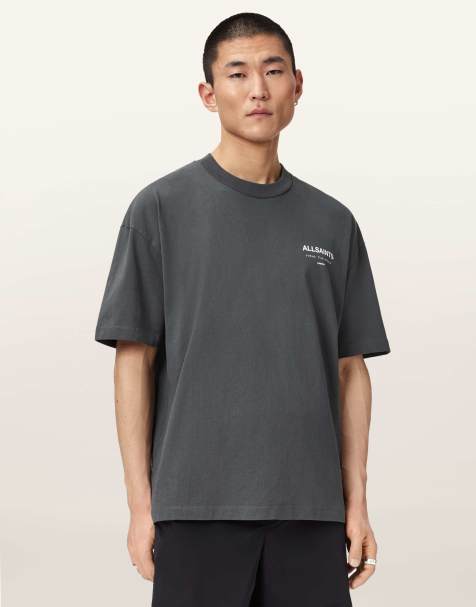 AllSaints – Underground – T-Shirt in dunklem Stahlblau mit Rundhalsausschnitt - view 1
