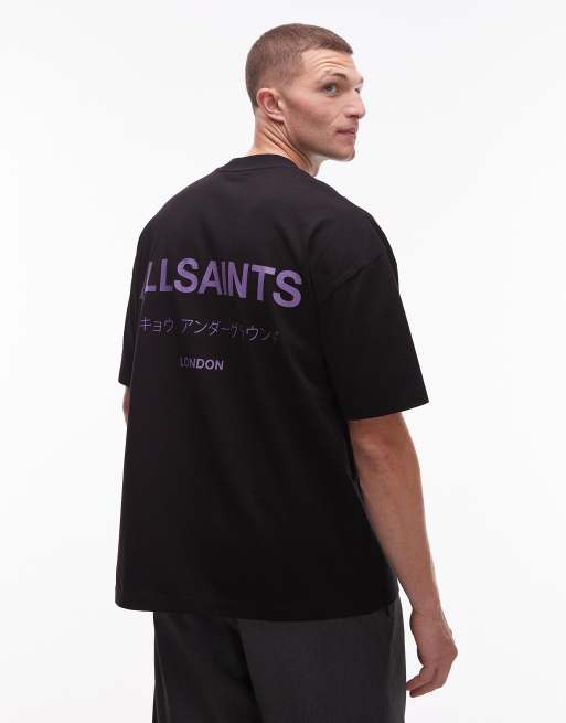 AllSaints – Underground – T-Shirt in Schwarz und Lila